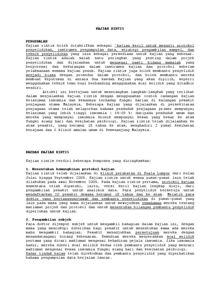 Prosedur Kajian Rintis Insomnia | PDF | Karier & Perkembangan | Sains ...