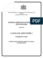NCSE 2006 Language Arts Paper 1 Students Copy