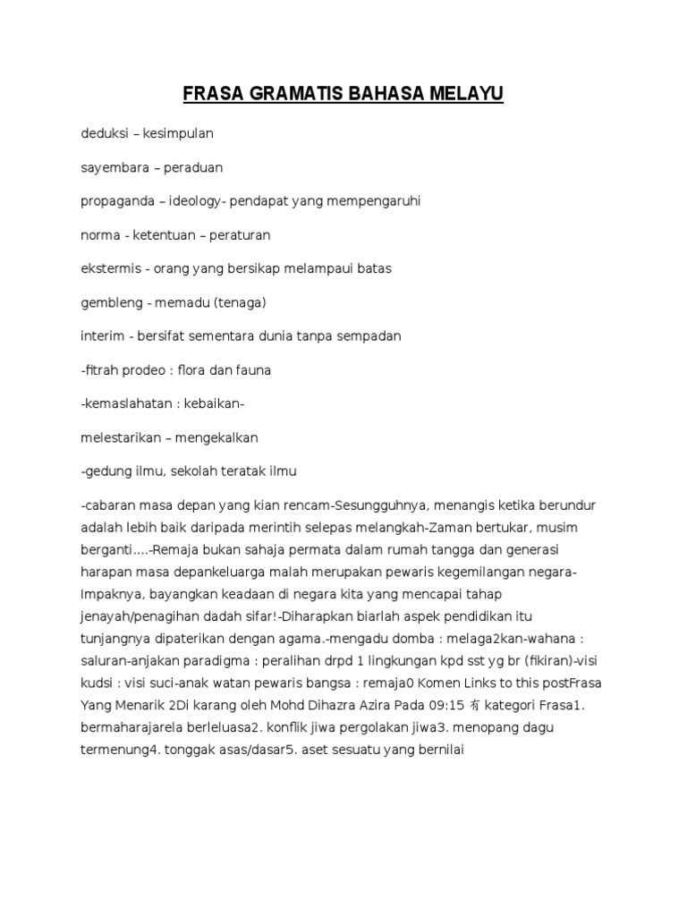 Frasa Gramatis dalam Bahasa Melayu | PDF | Karier & Perkembangan