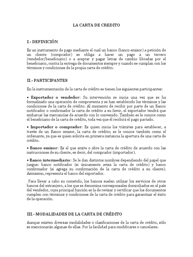 Carta de Credito PDF Carta de crédito Bancario