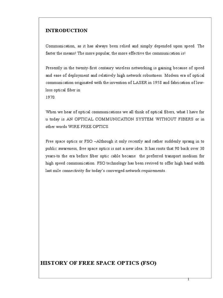Free Space Optics: Wireless Communication | PDF | Laser | Emission Spectrum