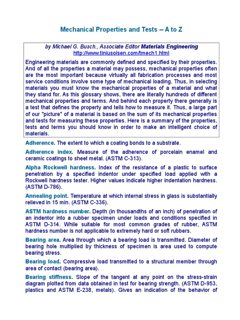 Mechanical Properties Testing Overview | PDF | Deformation (Engineering ...