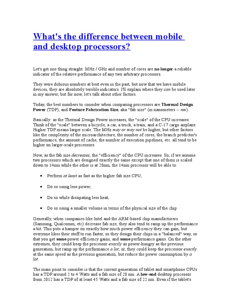 What’S The Difference Between Mobile And Desktop Processors? – FUISMA