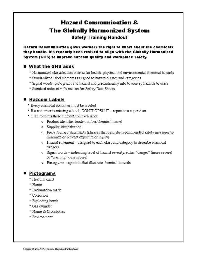 Ghs Handout PDF Personal Protective Equipment Safety