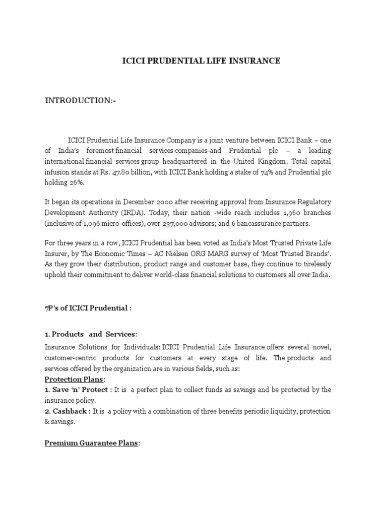 ICICI Prudential Life Insurance PDF Insurance Financial Services