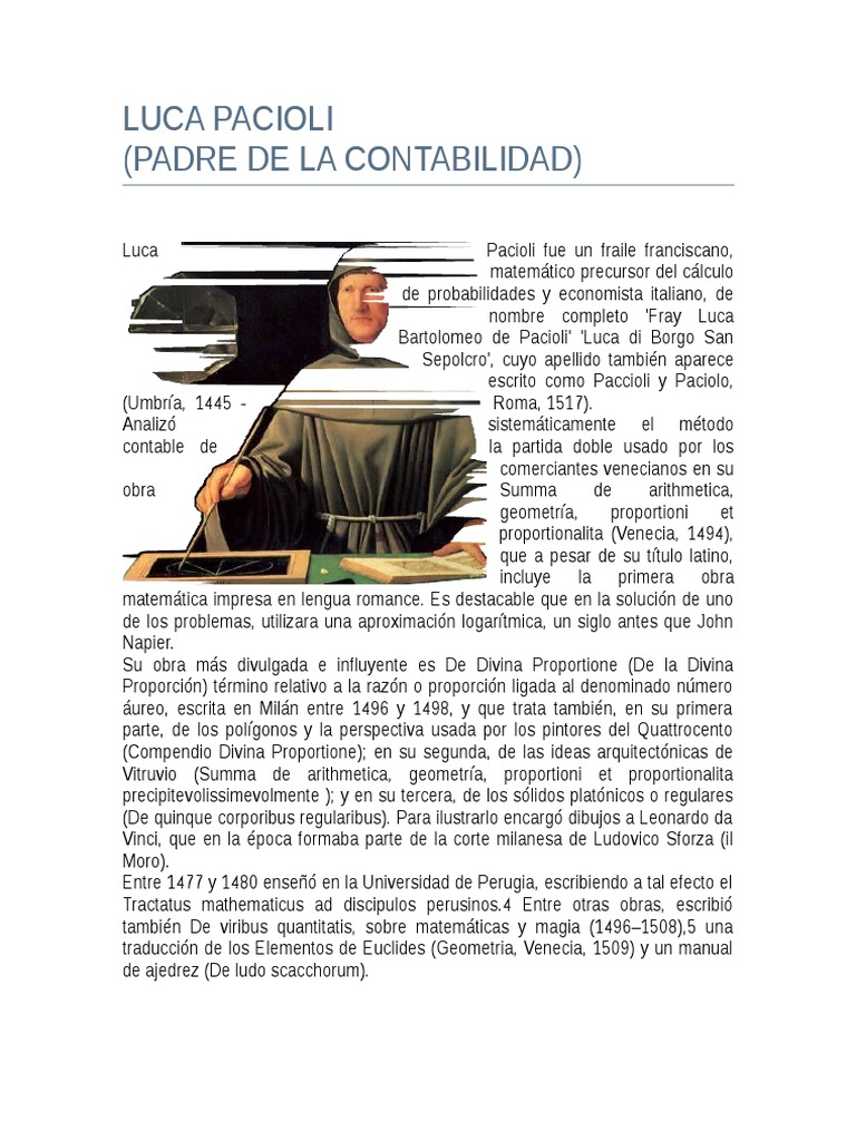 Biografía de Luca Pacioli, padre contabilidad | PDF | Arte | Historia