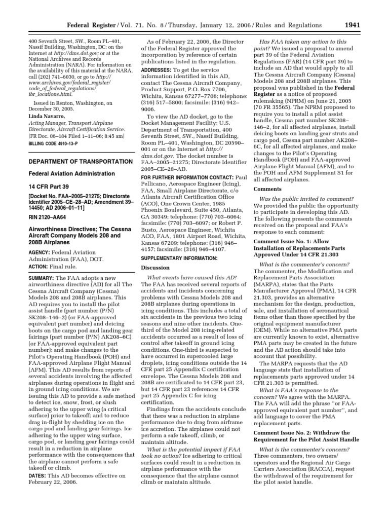 Rule Airworthiness Directives Cessna PDF Federal Aviation