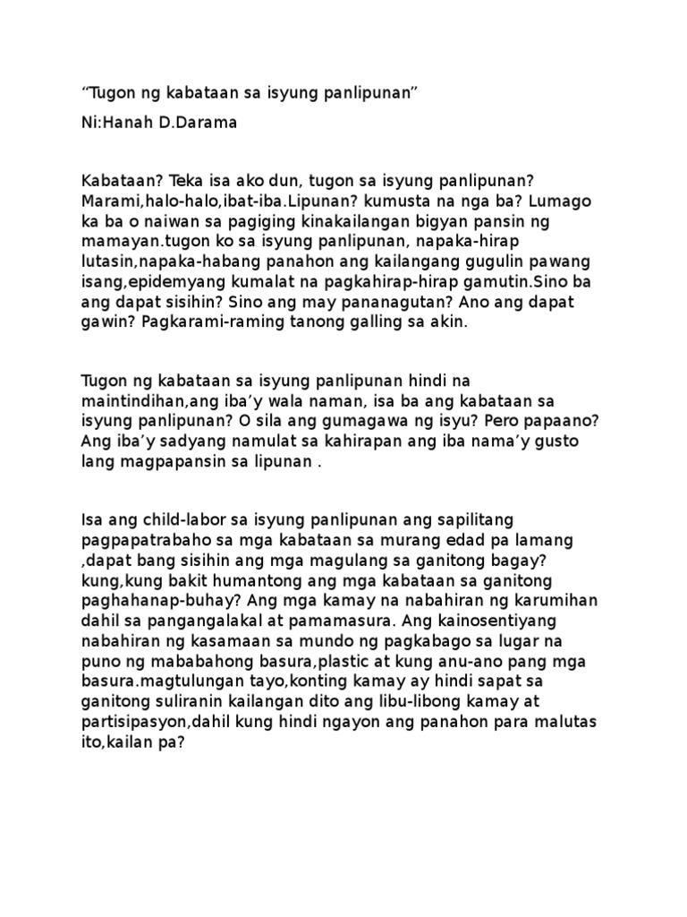 Tugon ng mga Kabataan sa Isyu NG Lipunan
