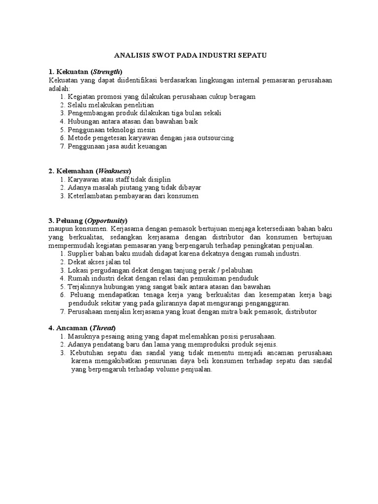 Analisis Swot Pada Industri Sepatu