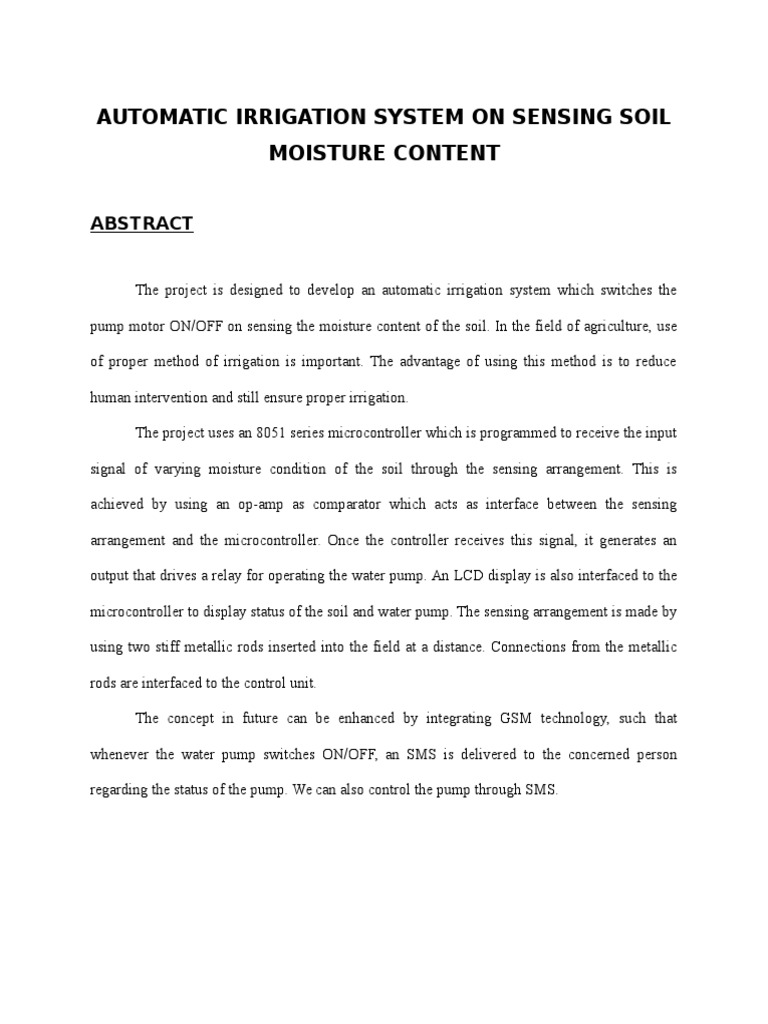 Automatic Irrigation System On Sensing Soil Moisture Content | PDF ...