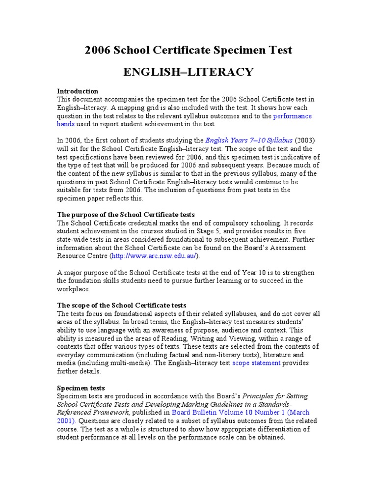 SC Specimen English 06 PDF Literacy Reading (Process)