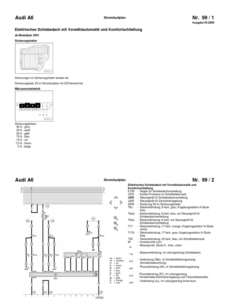 Audi A6 4B Stromlaufplan_Schiebedach_MJ2001