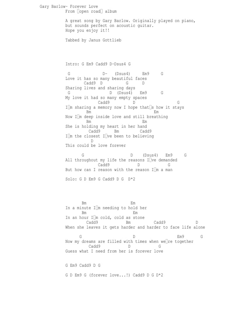 Gary Barlow Forever Love Pdf