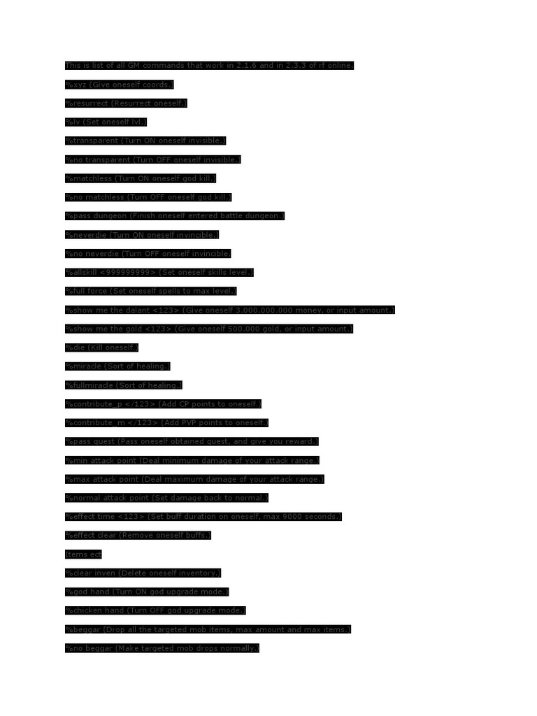 Gm Codes Rf Online