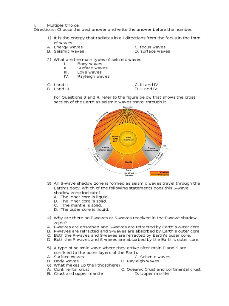 Multiple Choice Pdf Seismology Mantle Geology