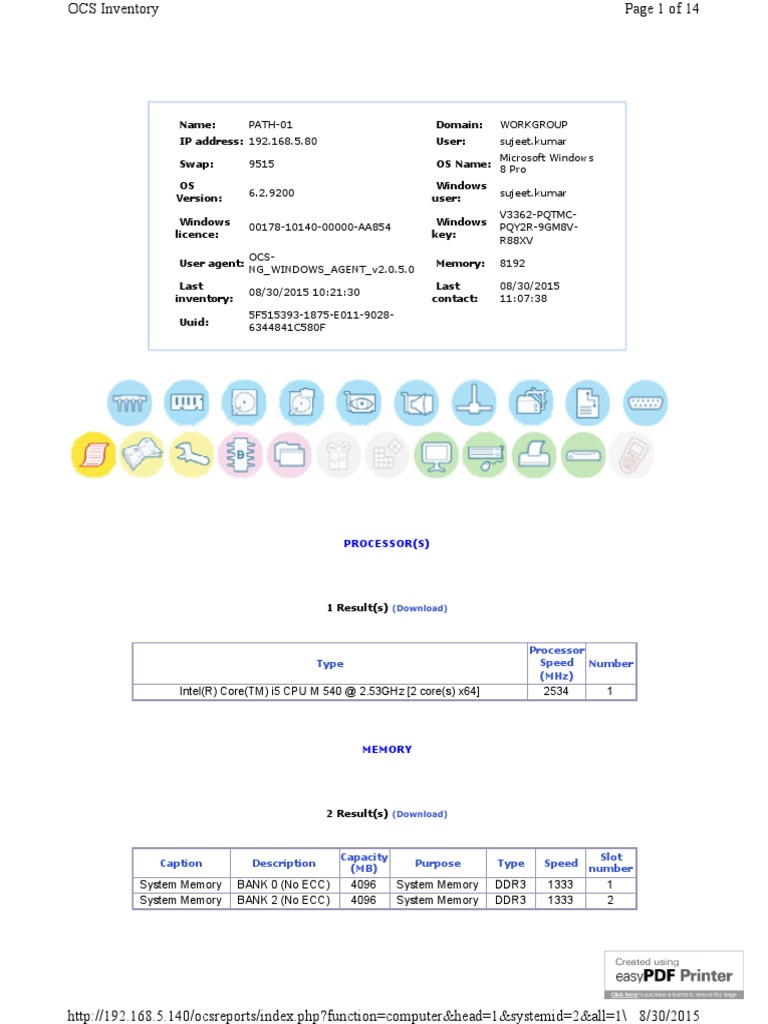 OCS Inventory Report for Windows 8 Pro | PDF | Random Access Memory ...