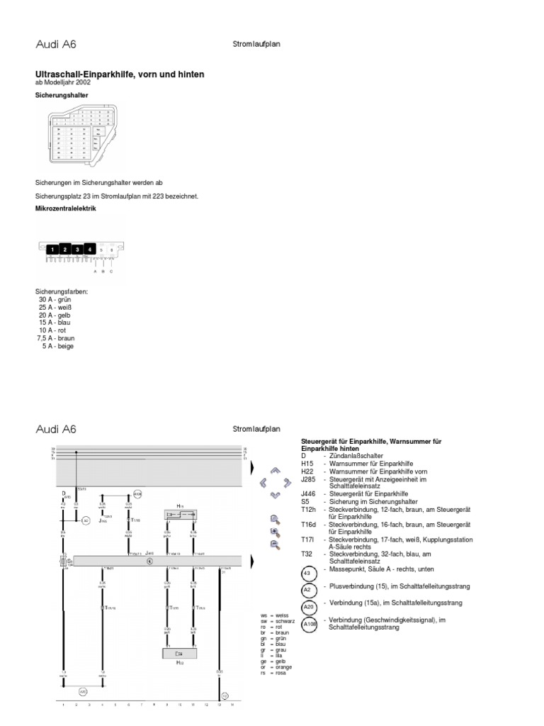 Audi A6 4B PDC-Stromlaufplan