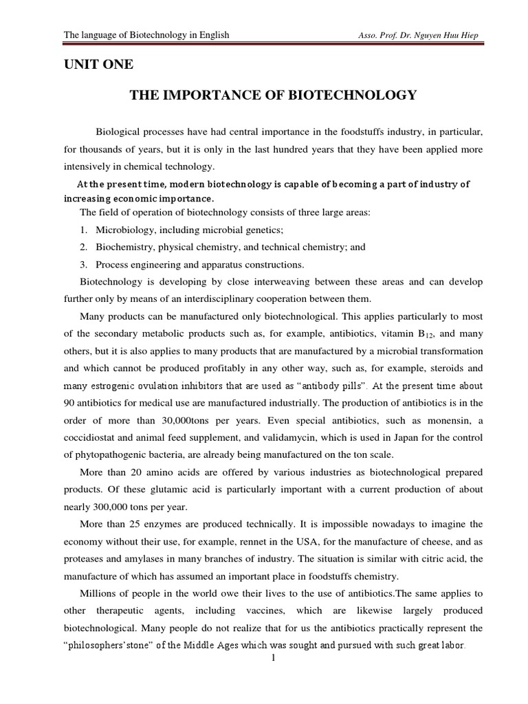 Unit 1 The Importance of Biotechnology | PDF | Biotechnology | Biomass