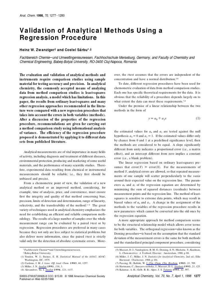 Validation of Analytical Methods Using A Regression Procedure | PDF ...