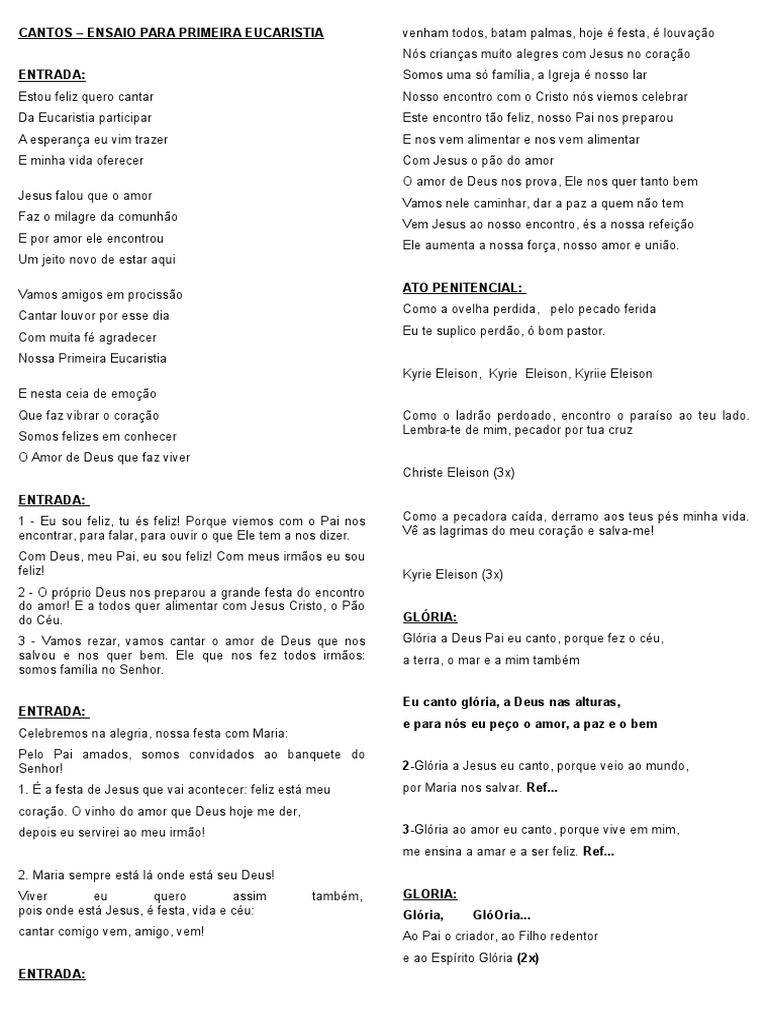 Canto De Ofertorio Para Missa De Primeira Eucaristia Ensaio De Musicas Para Primeira Eucaristia Eucaristia Jesus