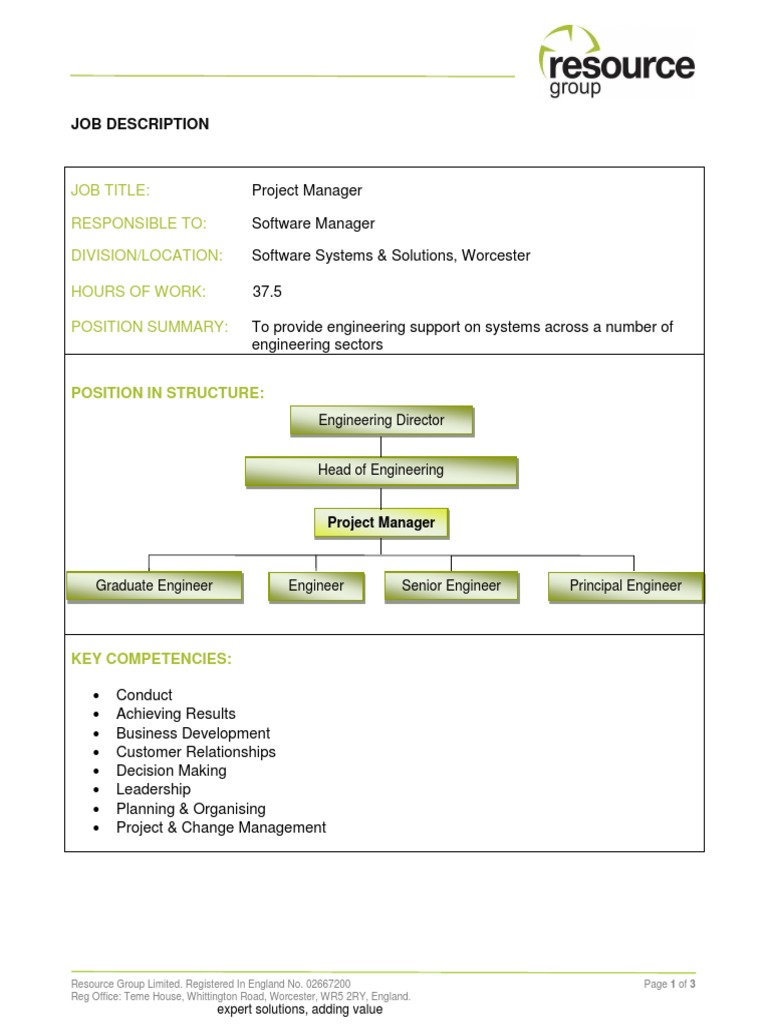 Project Manager Job Description | PDF | Engineer | Project Manager