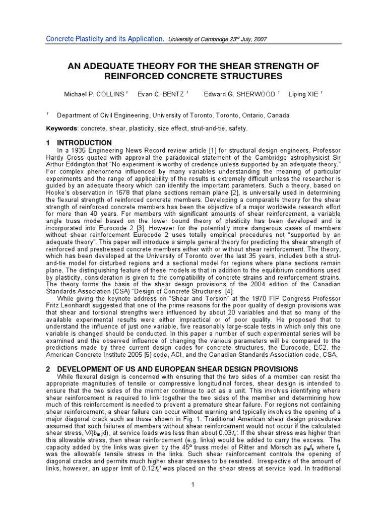 Shear Strength Theory for Concrete | PDF | Strength Of Materials ...