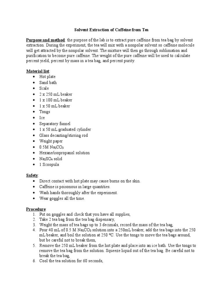 Solvent Extraction of Caffeine From Tea | PDF | Solvent | Solution