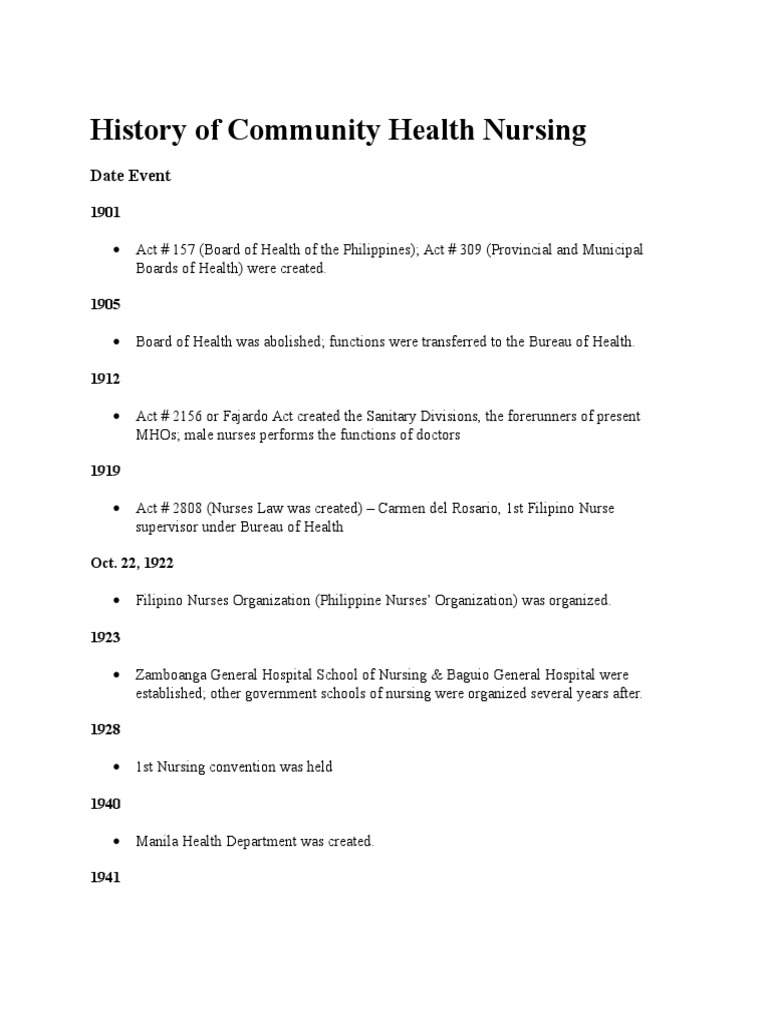 History of Community Health Nursing in the Philippines | PDF | Nursing ...