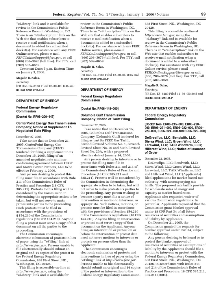 Notice: Reports and Guidance Documents Availability, Etc.: CenterPoint ...