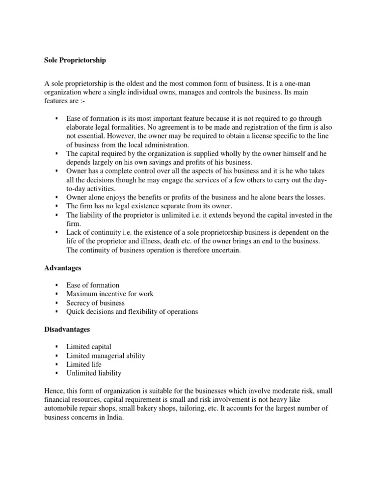 Sole Propritorship PDF Sole Proprietorship Business Plan