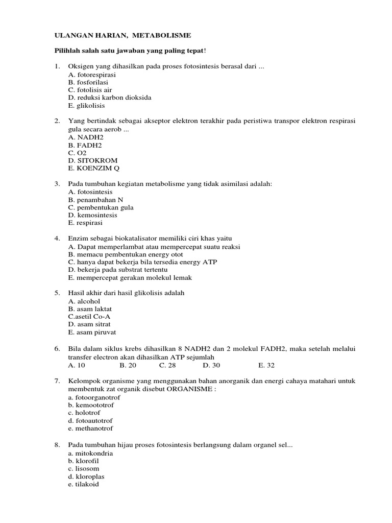 Soal Metabolisme