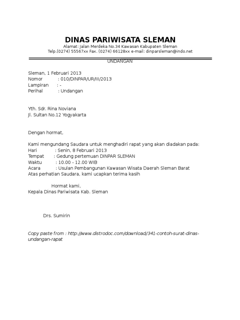 Contoh Surat Dinas Undangan Rapat