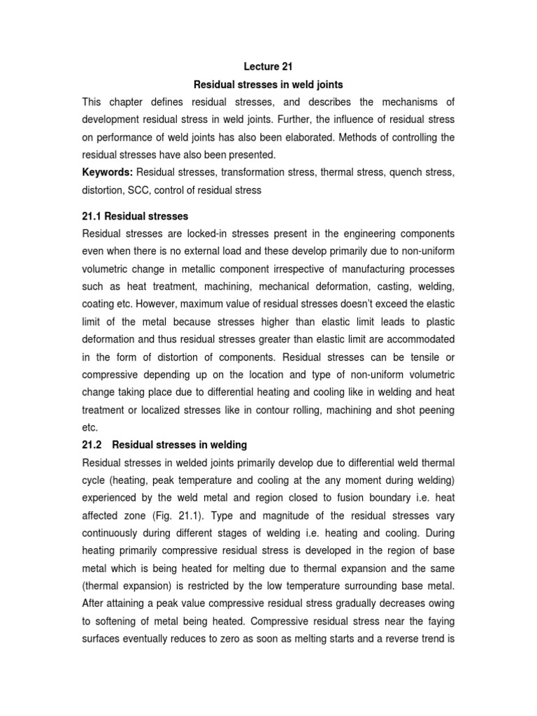Residual Stress in Weld Joints Analysis | PDF | Thermal Expansion ...