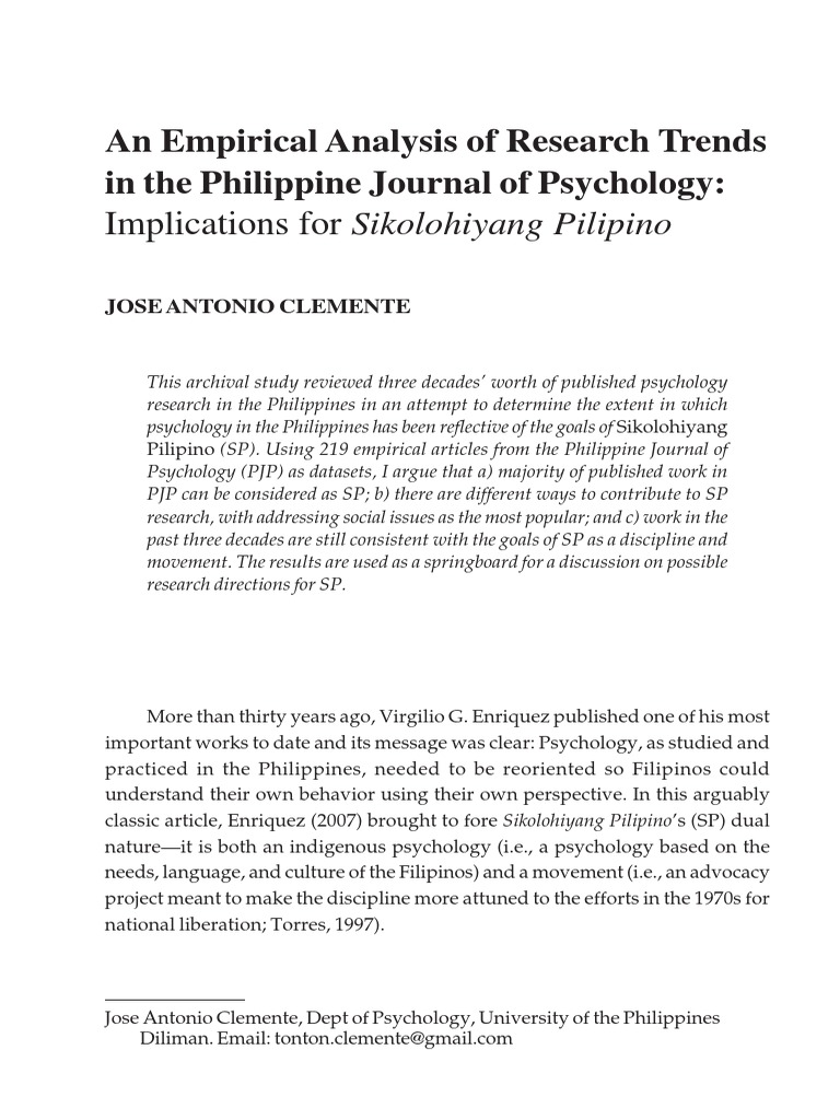 An Empirical Analysis of Research Trends in the Philippine Journal of Psychology - Implications ...