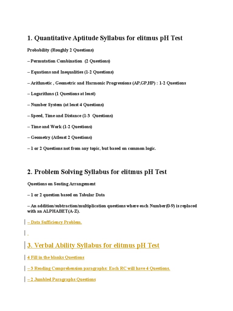 Verbal Ability Syllabus For Elitmus PH Test PDF