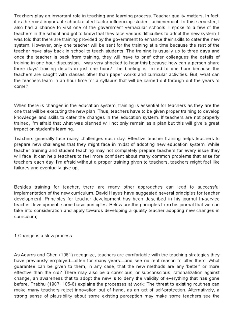 Teacher's Role in Curriculum Change | PDF | Curriculum | Teachers