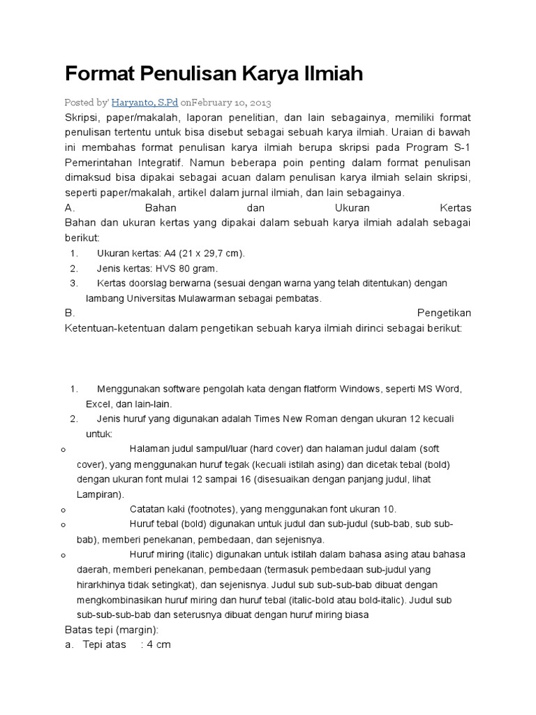 Format Penulisan Karya Ilmiah