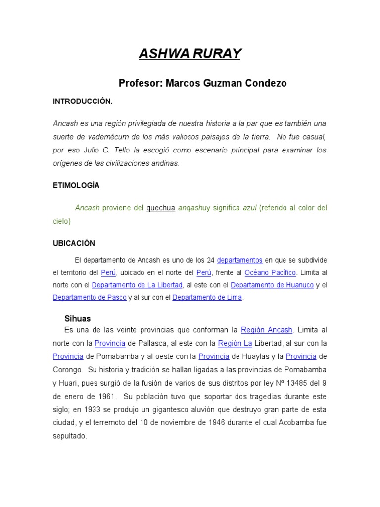 Danza Ashwa Ruray en Ancash | PDF | Alimentos