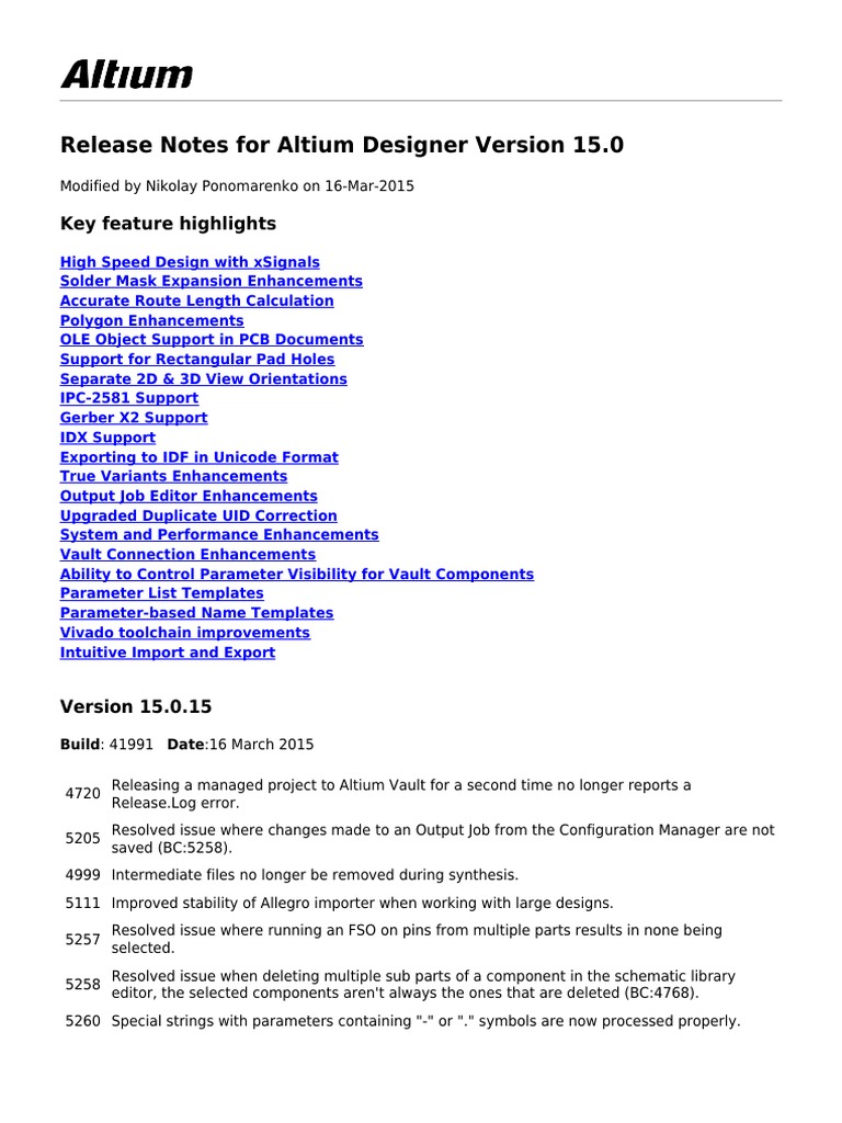Release Notes For Altium Designer Version 15.0 - 2015-03-16 | PDF ...