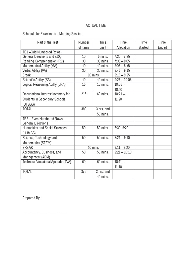 Exam Schedule for Morning & Afternoon Sessions | PDF