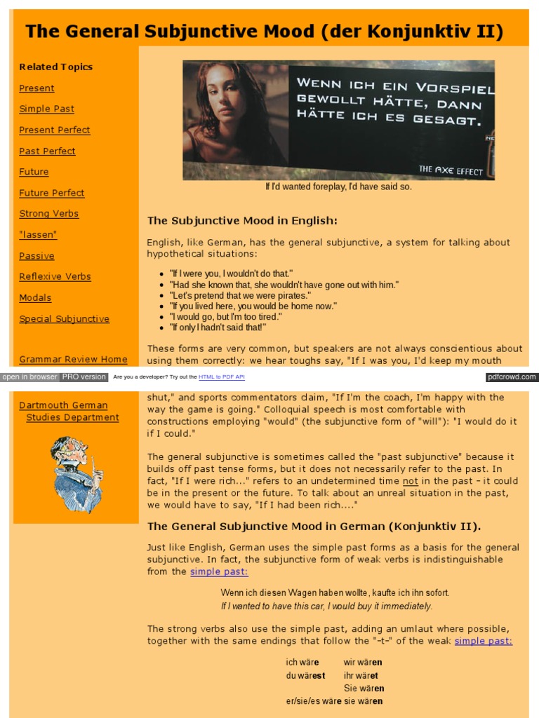 German Subjunctive Mood Guide | PDF | Grammatical Tense | Linguistic ...