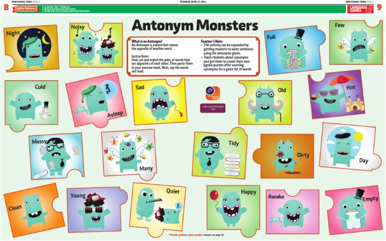 Antonyms Activity for Language Learning | PDF | Symbols | Human ...