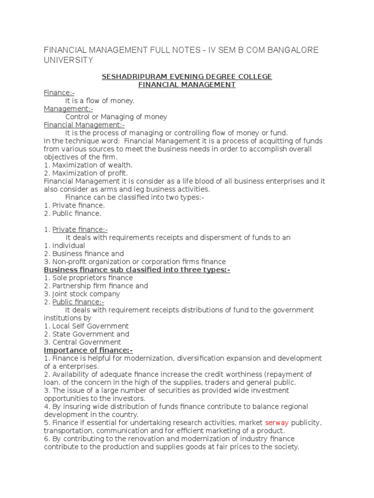 Financial Management Notes for B.Com IV Sem | PDF | Dividend | Capital ...