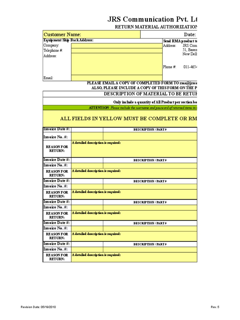 JRS Communication RMA Form Guide | PDF | Finance & Money Management ...