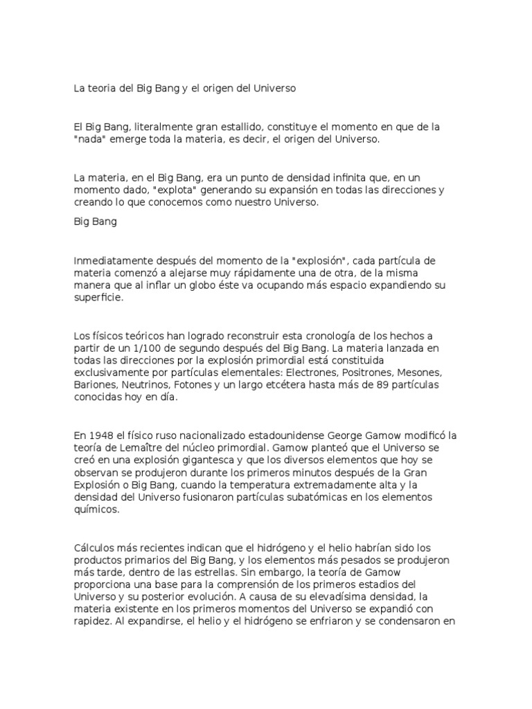 La Teoria Del Big Bang y El Origen Del Universo | PDF | Big Bang | Universo