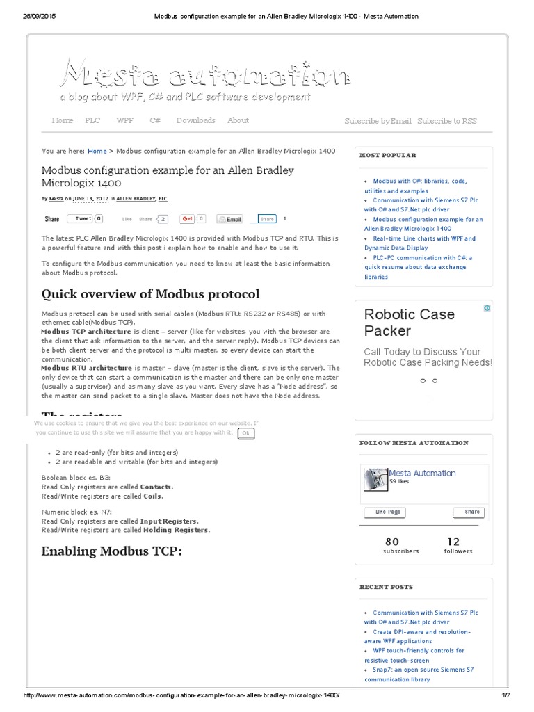 Modbus Configuration Example For An Allen Bradley Micrologix 1400 ...