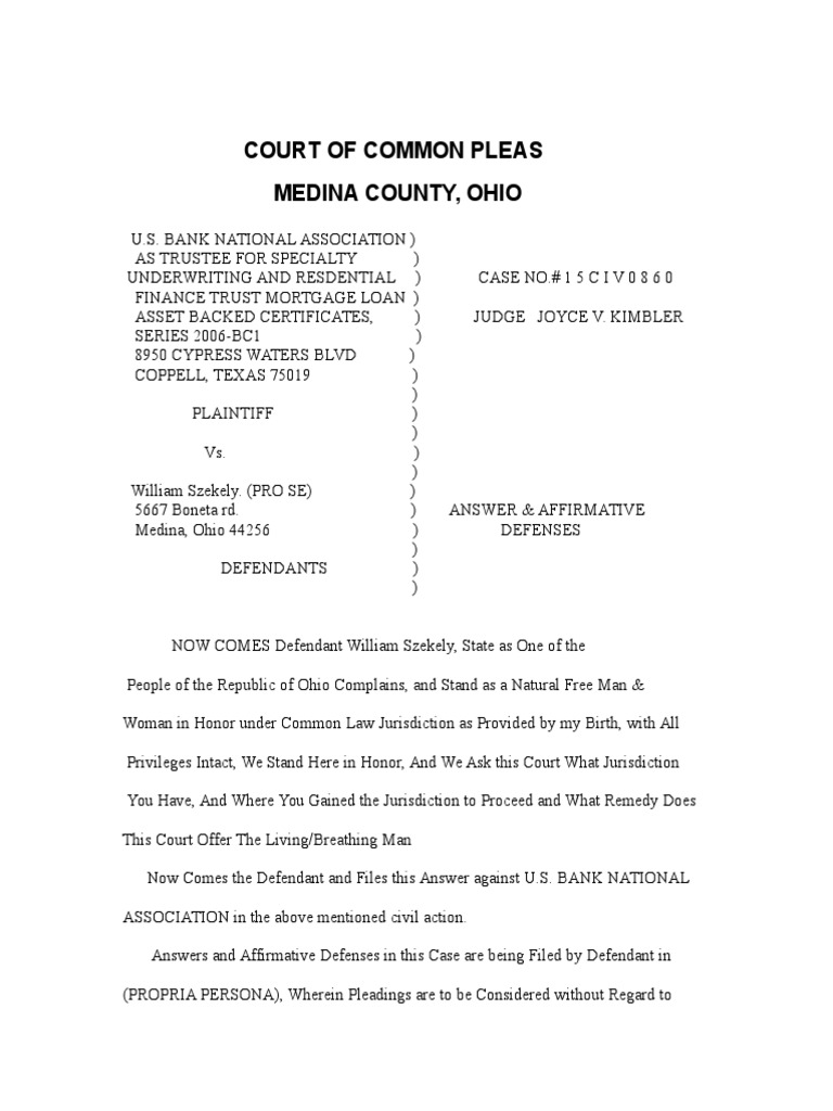 Answer & Defenses in Foreclosure Case | PDF | Pleading | Lawsuit