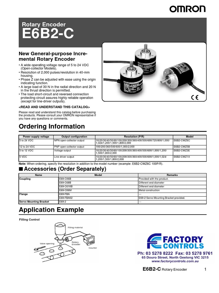 E6B2C Rotary Encoder Datasheet PDF Cable Power Supply