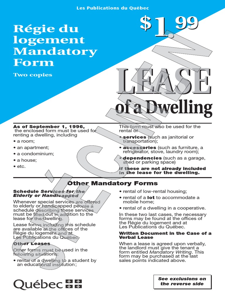 Quebec Mandatory Lease Form | PDF | Assignment (Law) | Lease