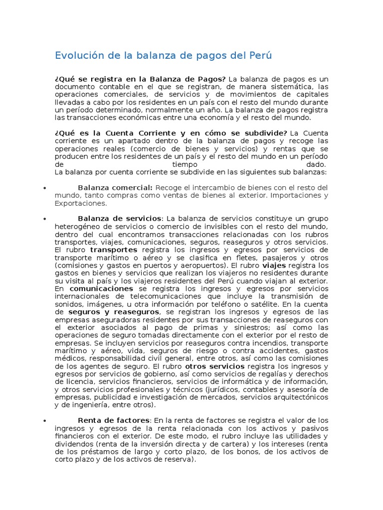 Evolución de la Balanza de Pagos en Perú | PDF | Balance de pagos ...